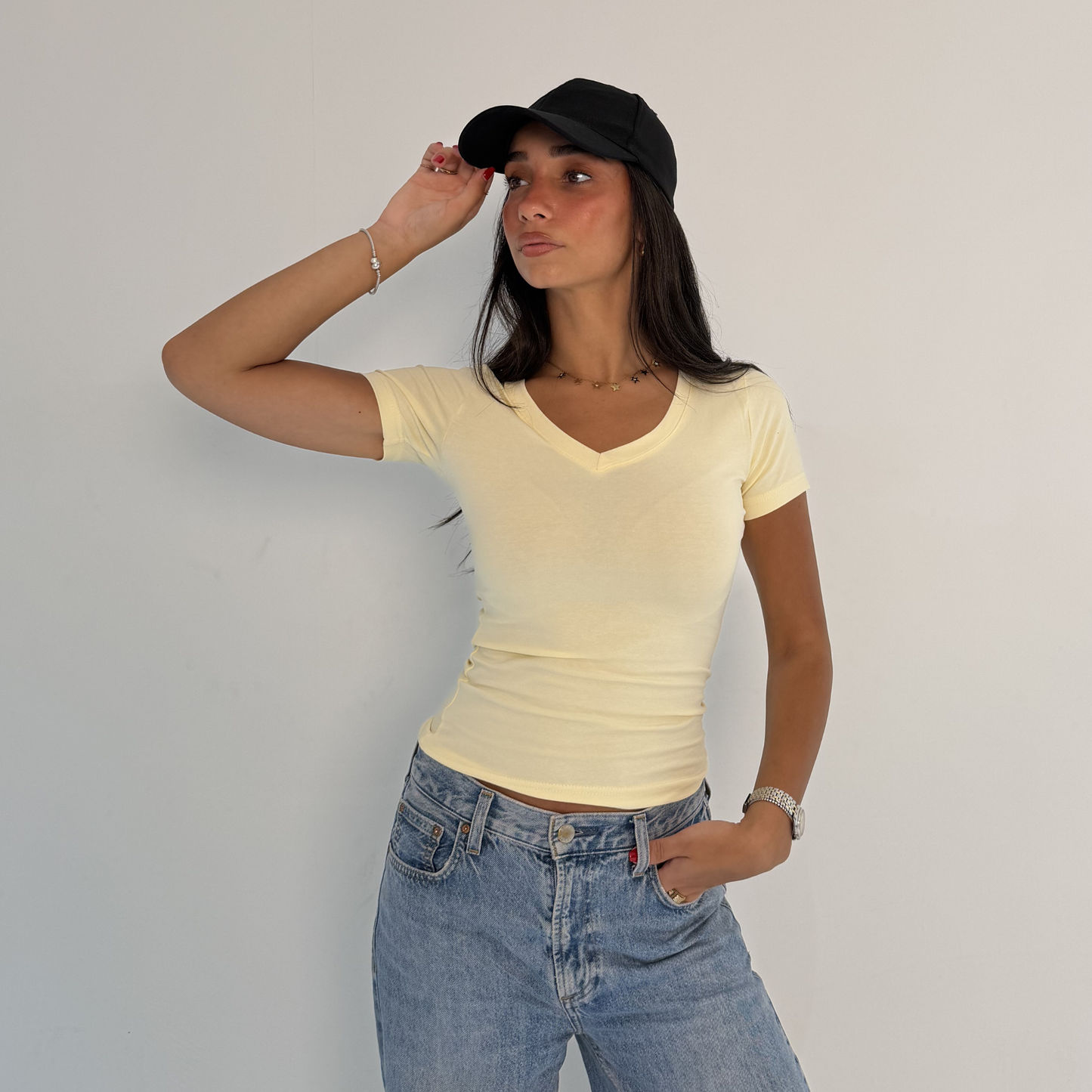 Butter Yellow V-Neck Short Sleeves Top