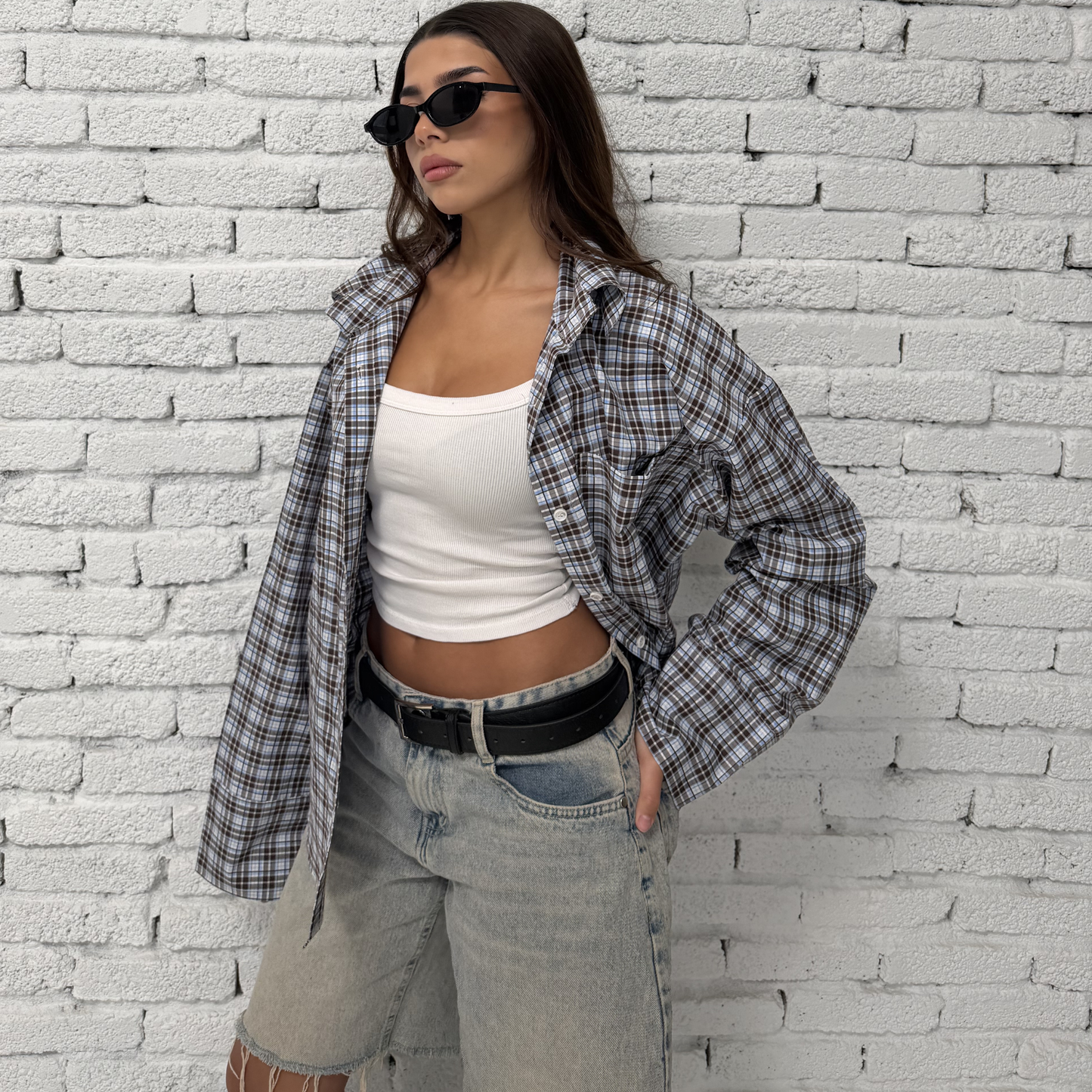 Brown Checked Button-Up Shirt