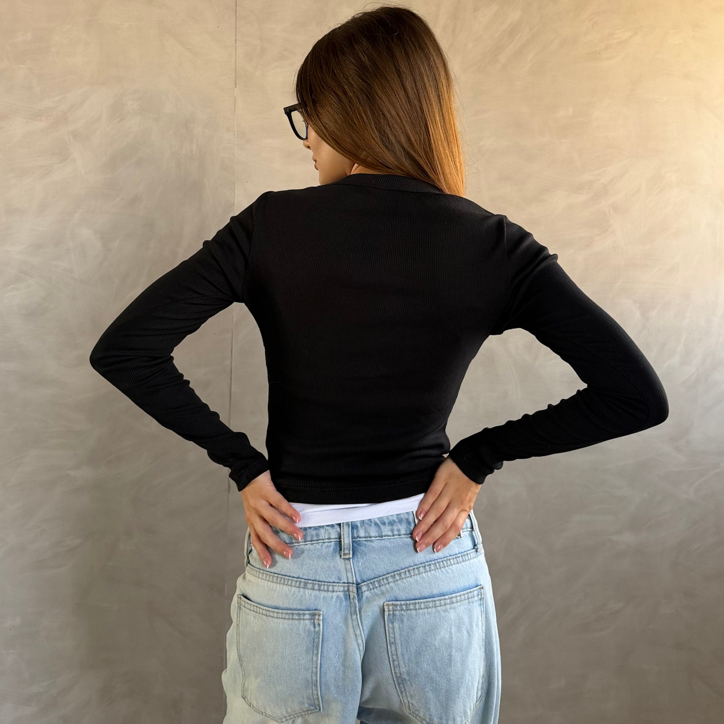 Black Wrap Ribbed Top