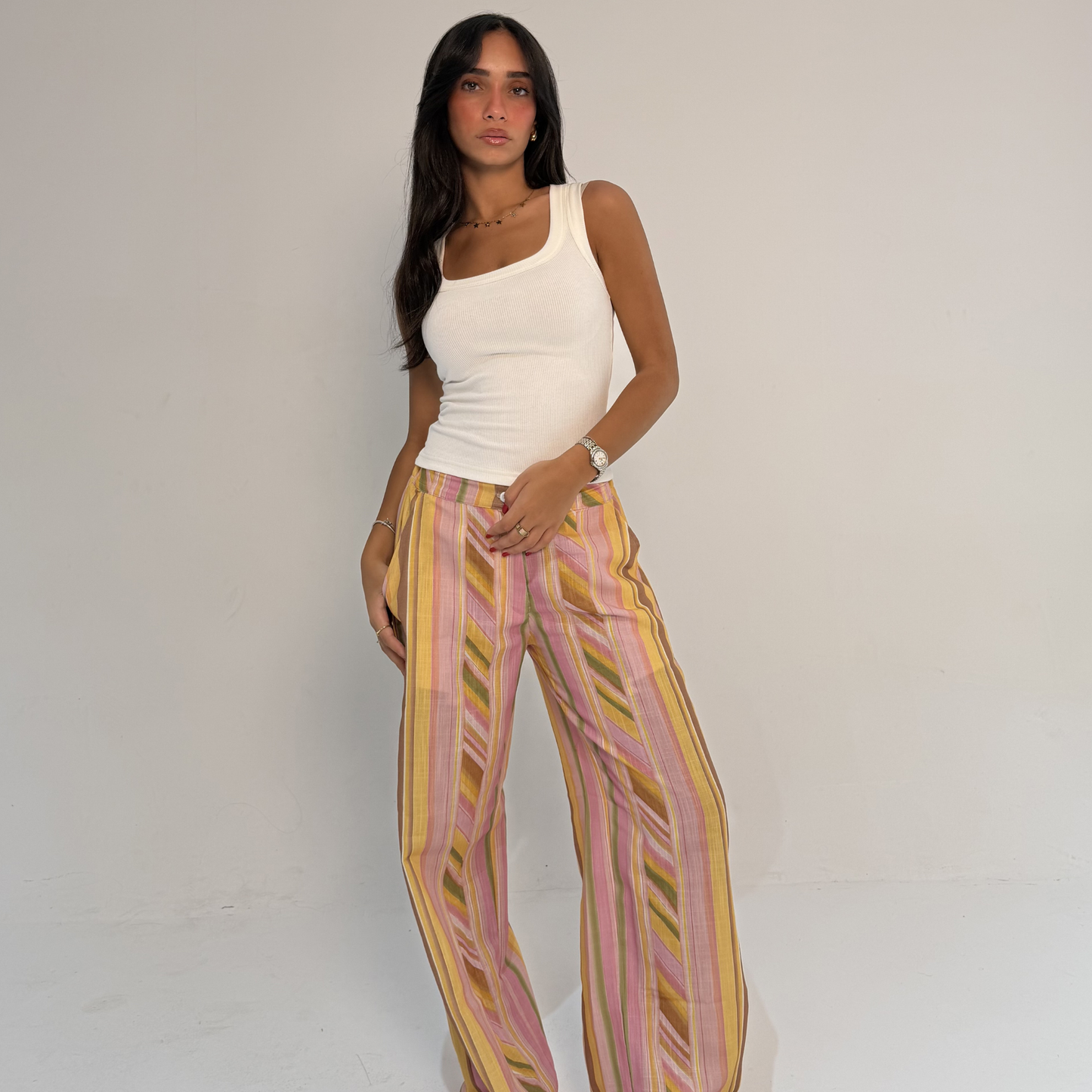 Linen Colorful Striped Pants