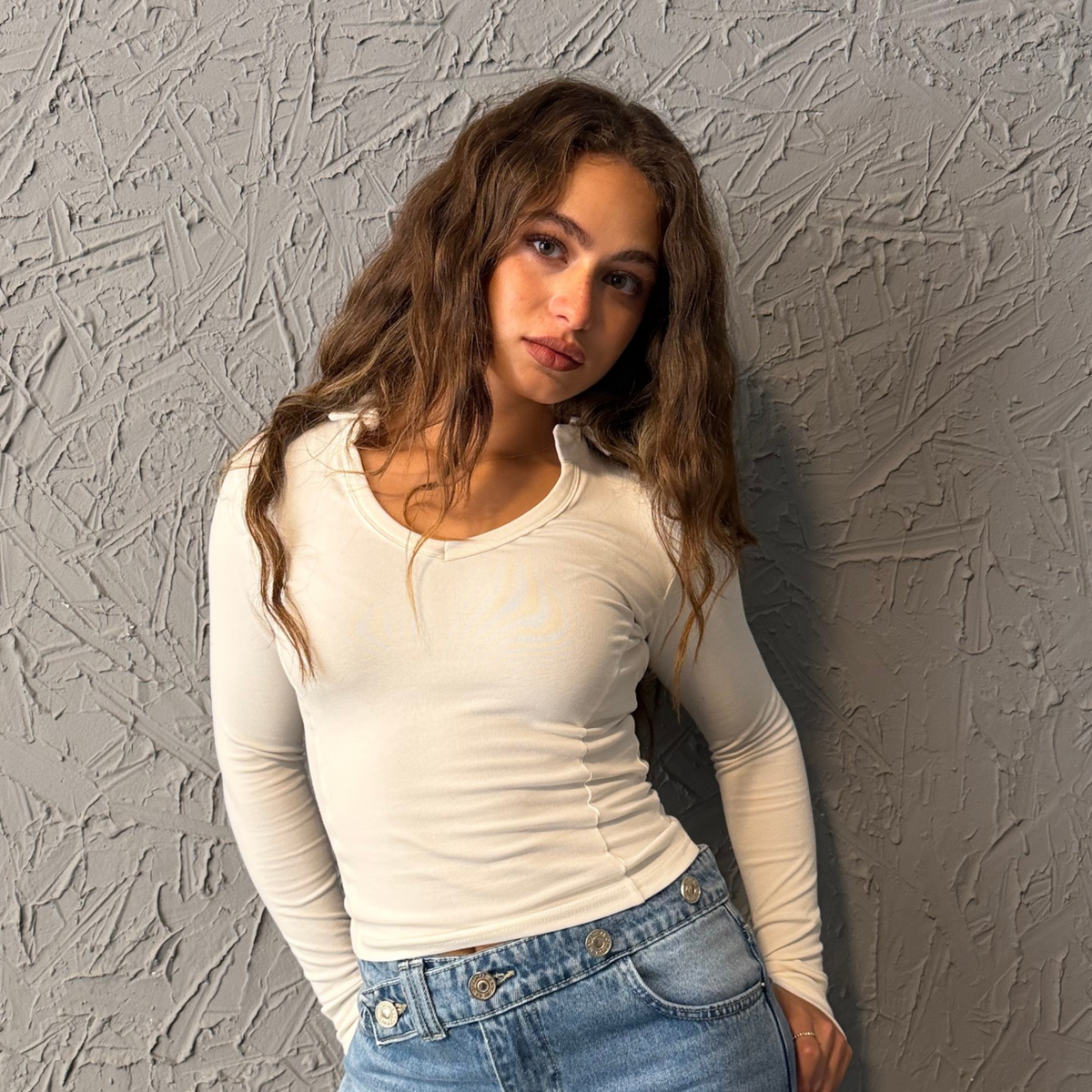 White Collar Basic LongSleeve Top