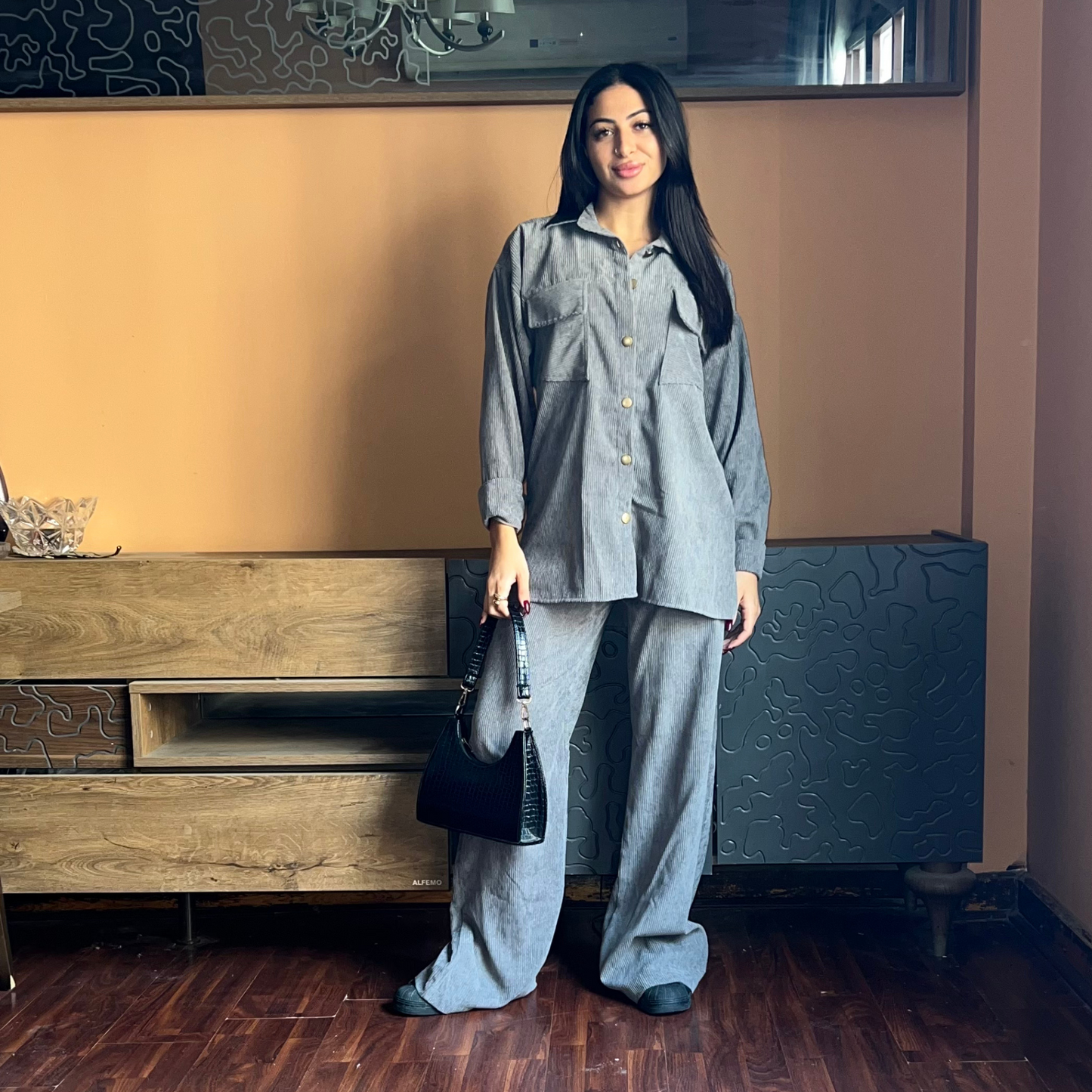Gray Corduroy Oversized Shirt