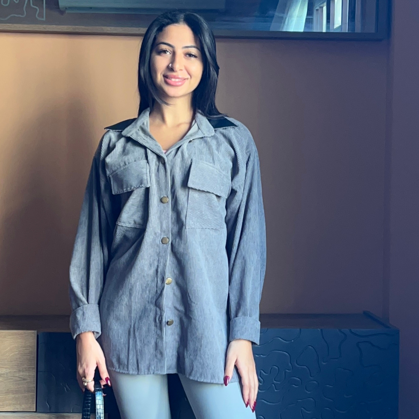 Gray Corduroy Oversized Shirt