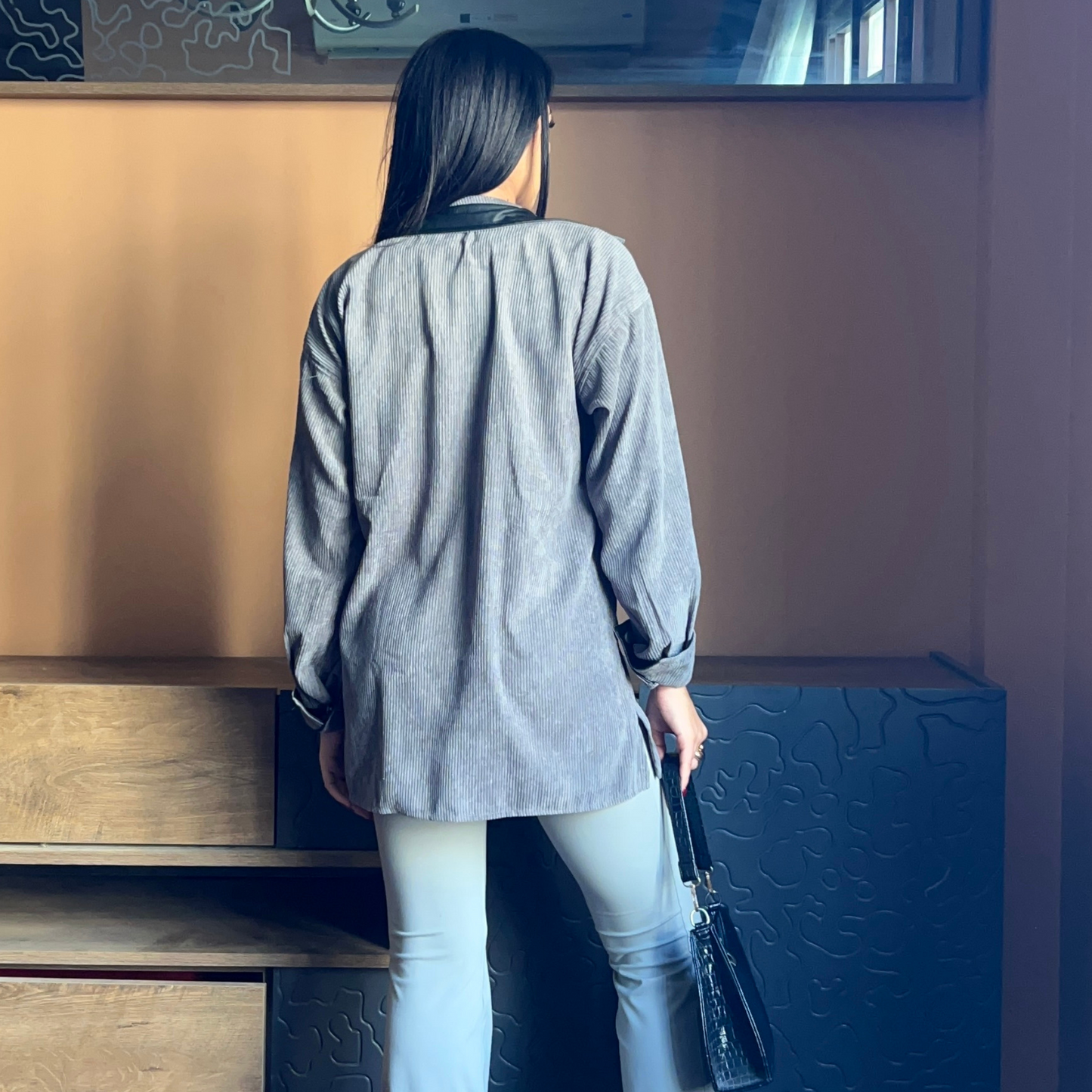 Gray Corduroy Oversized Shirt