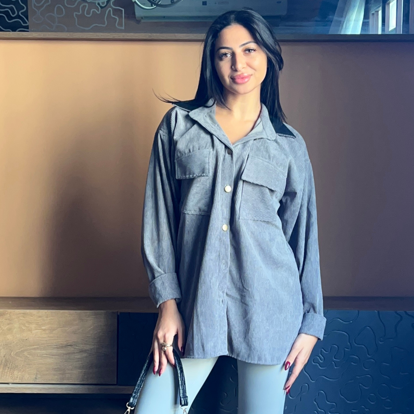 Gray Corduroy Oversized Shirt