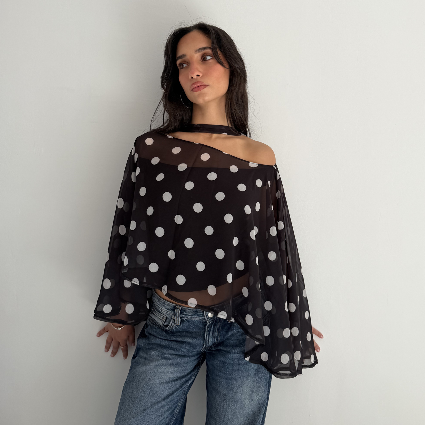 Polka Dot Sheer Cape Top