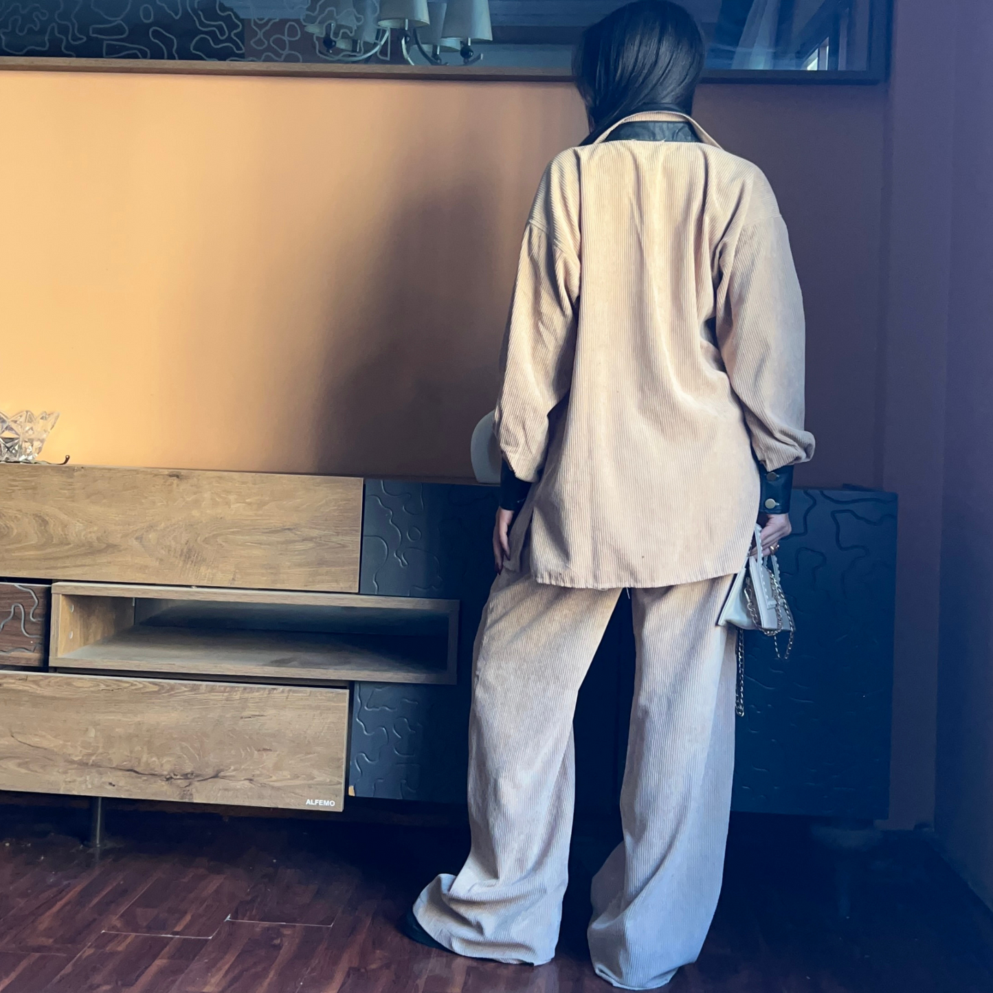 Beige Corduroy Oversized Shirt