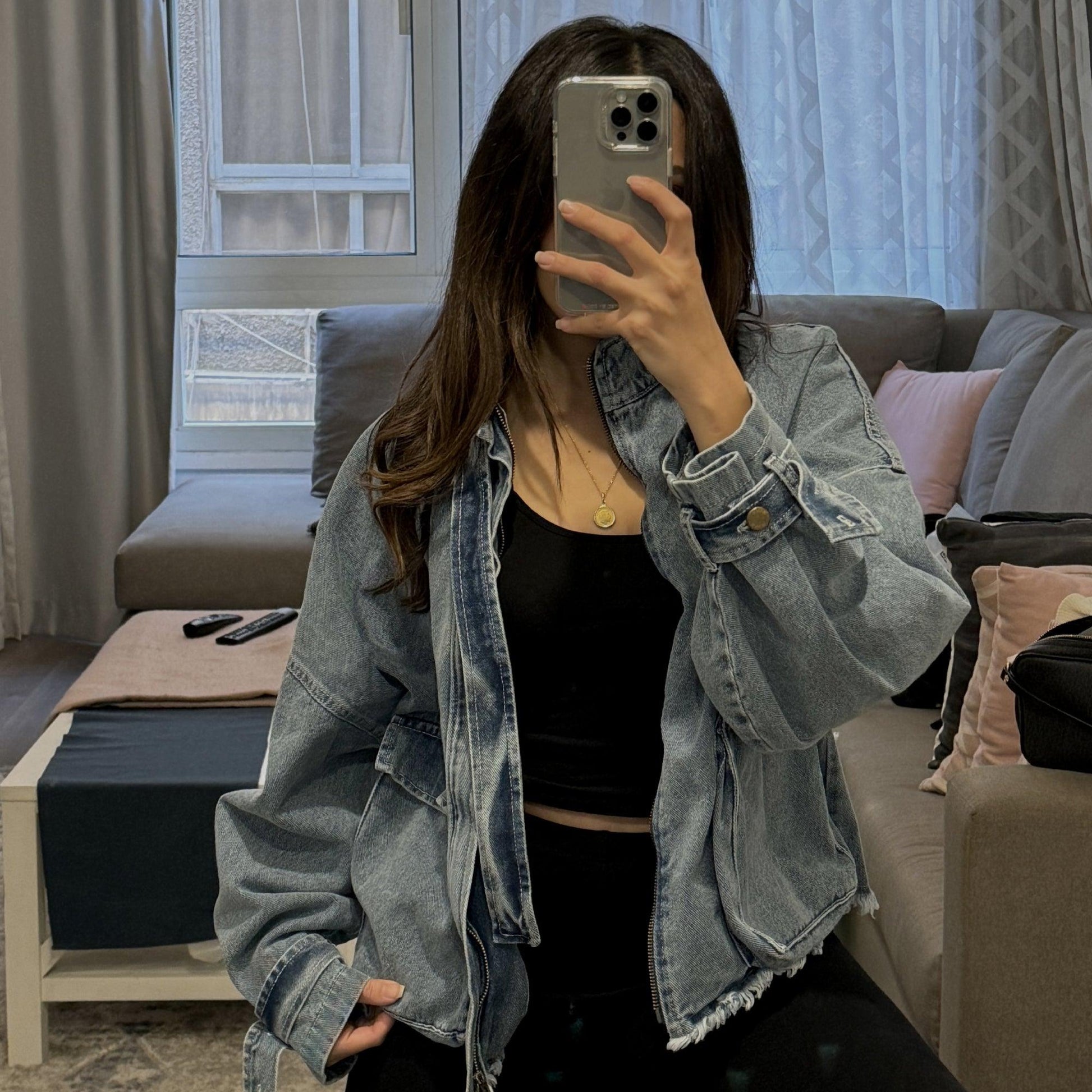 Oversized denim jacket - Maron