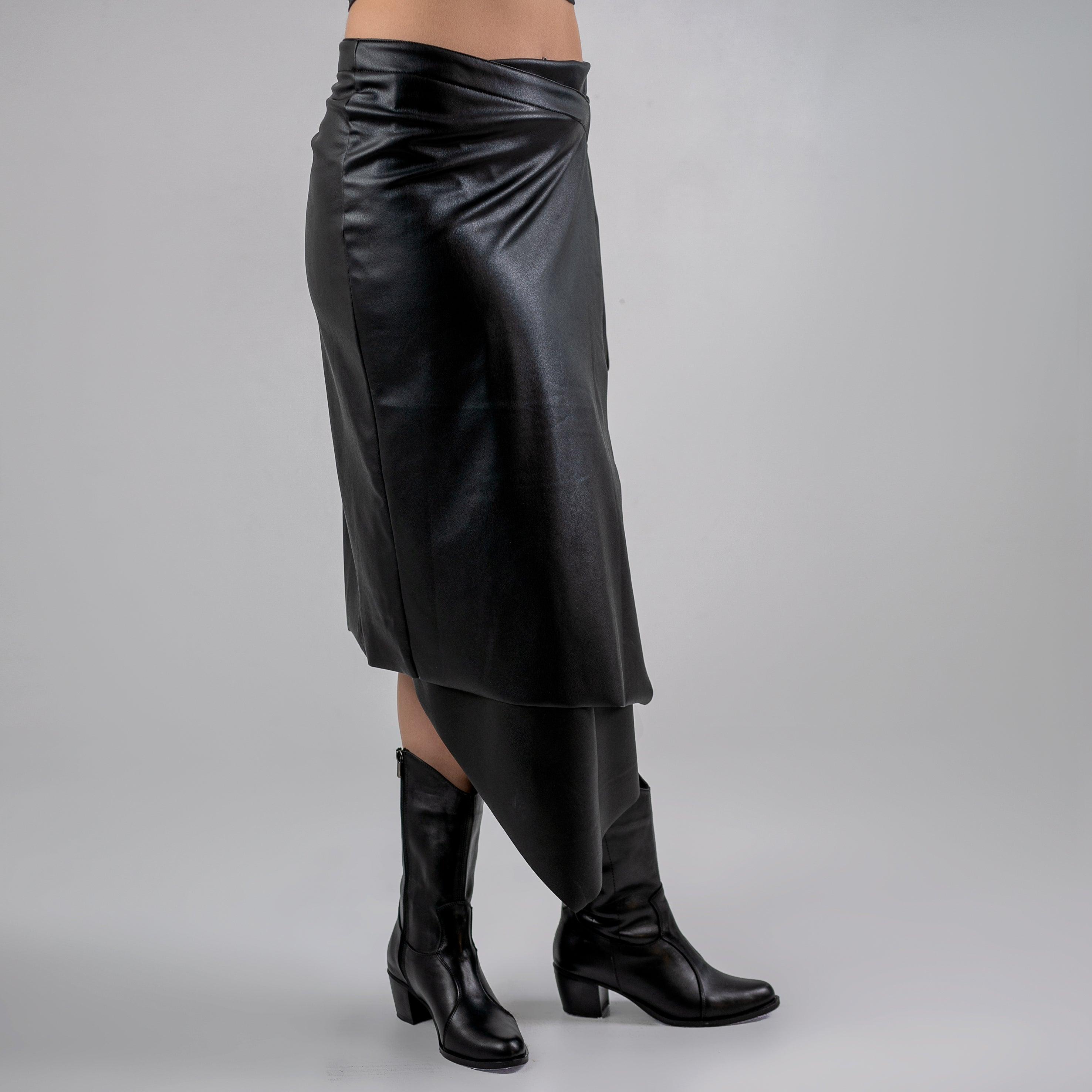 Faux leather wrap skirt – Maron