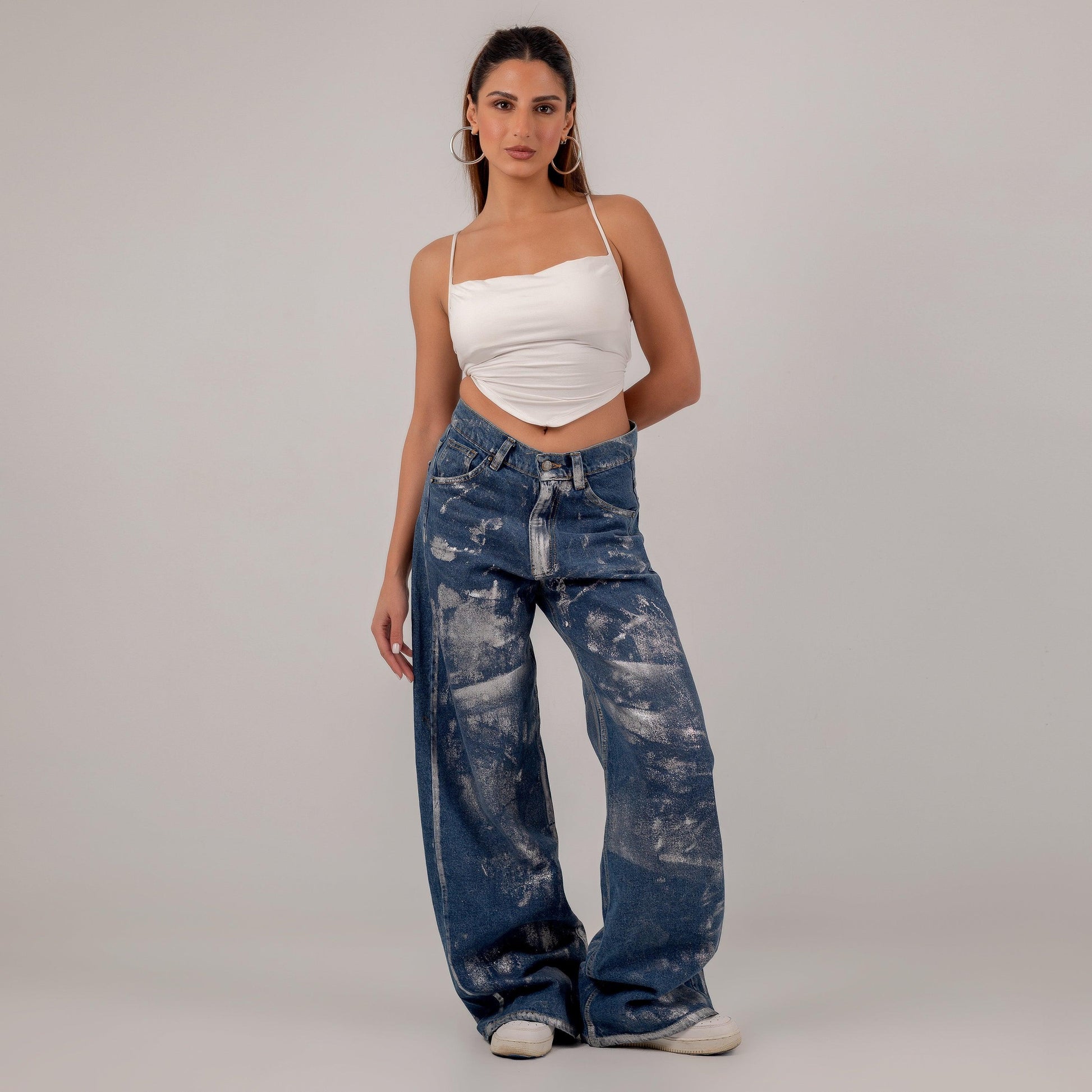 Metallic wide leg jeans - Maron