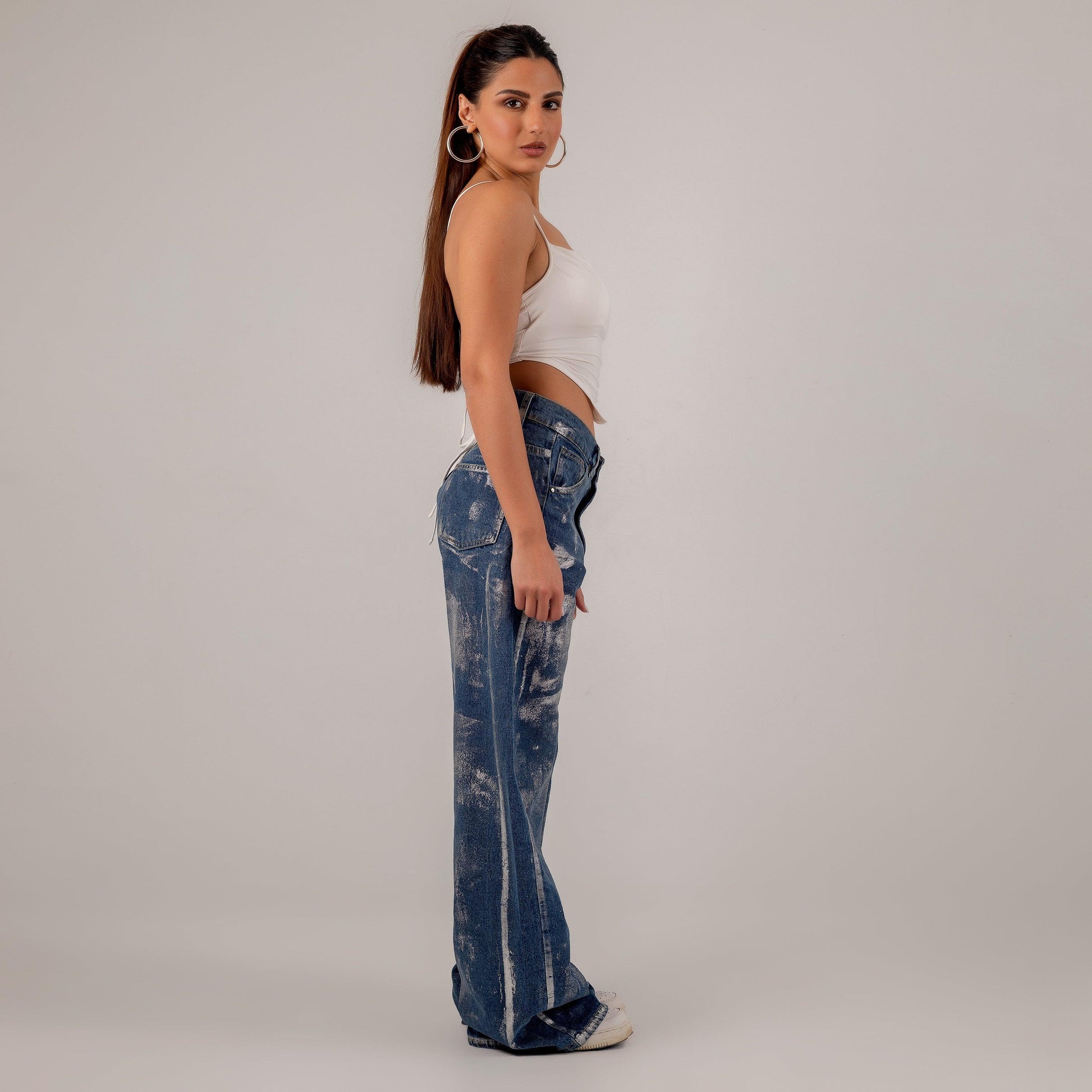 Metallic wide leg jeans - Maron