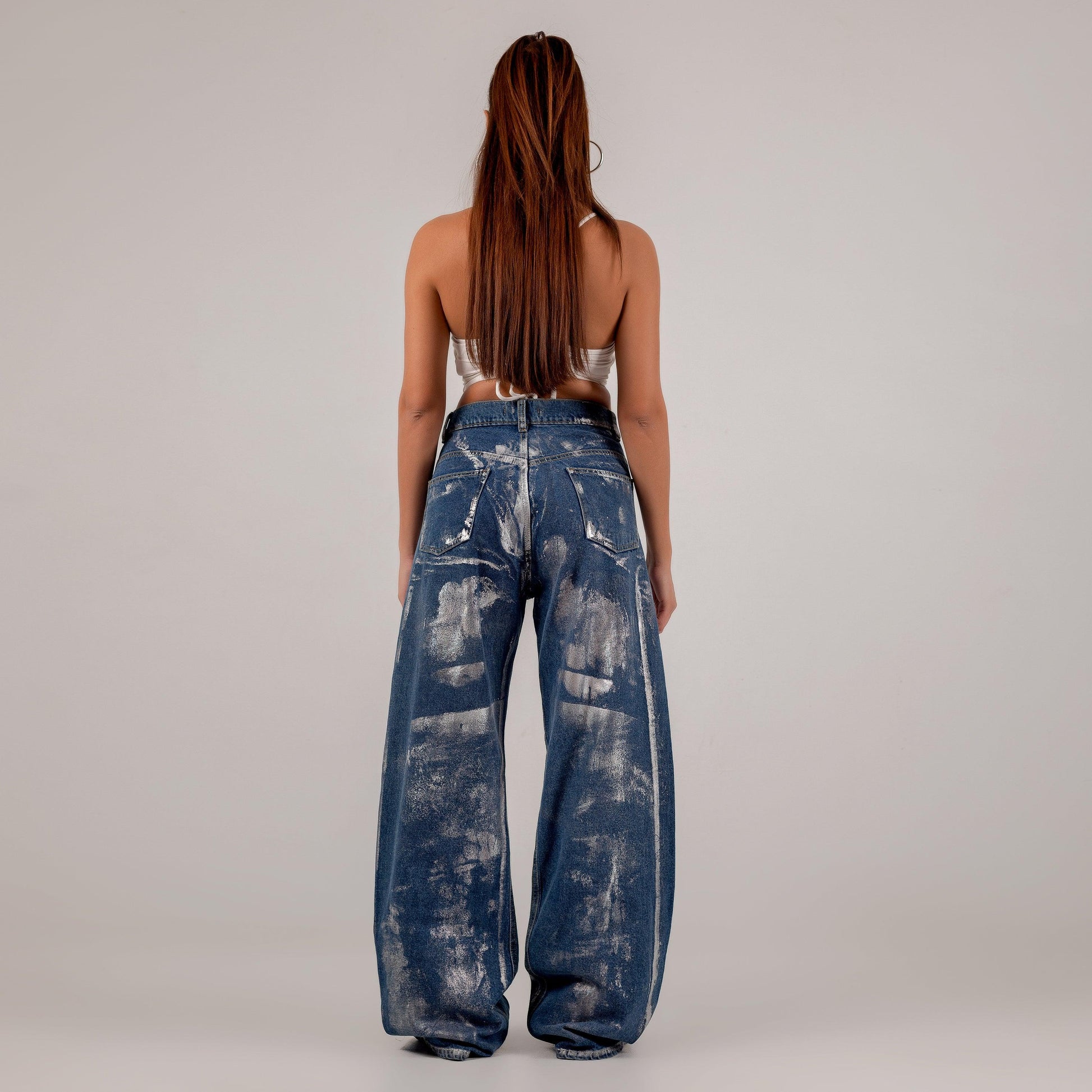 Metallic wide leg jeans - Maron