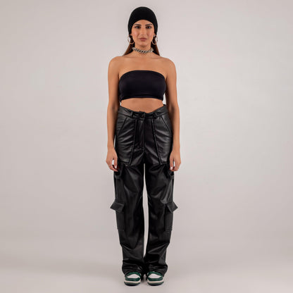 cargo faux leather pants - Maron