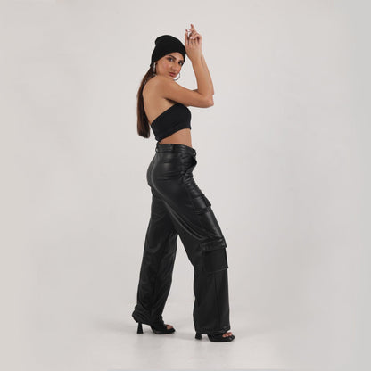 cargo faux leather pants - Maron