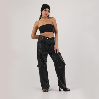 cargo faux leather pants - Maron