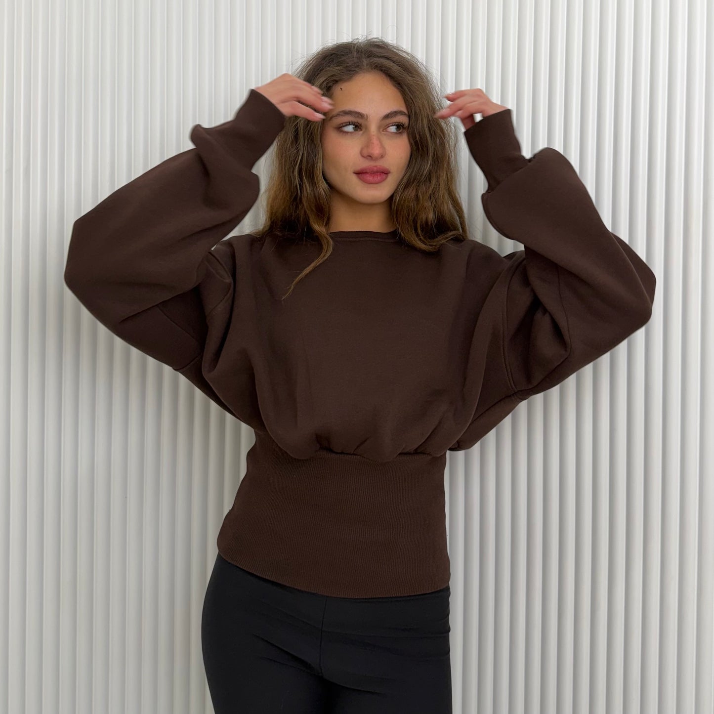 Brown Elastic Waist Sweatshirt