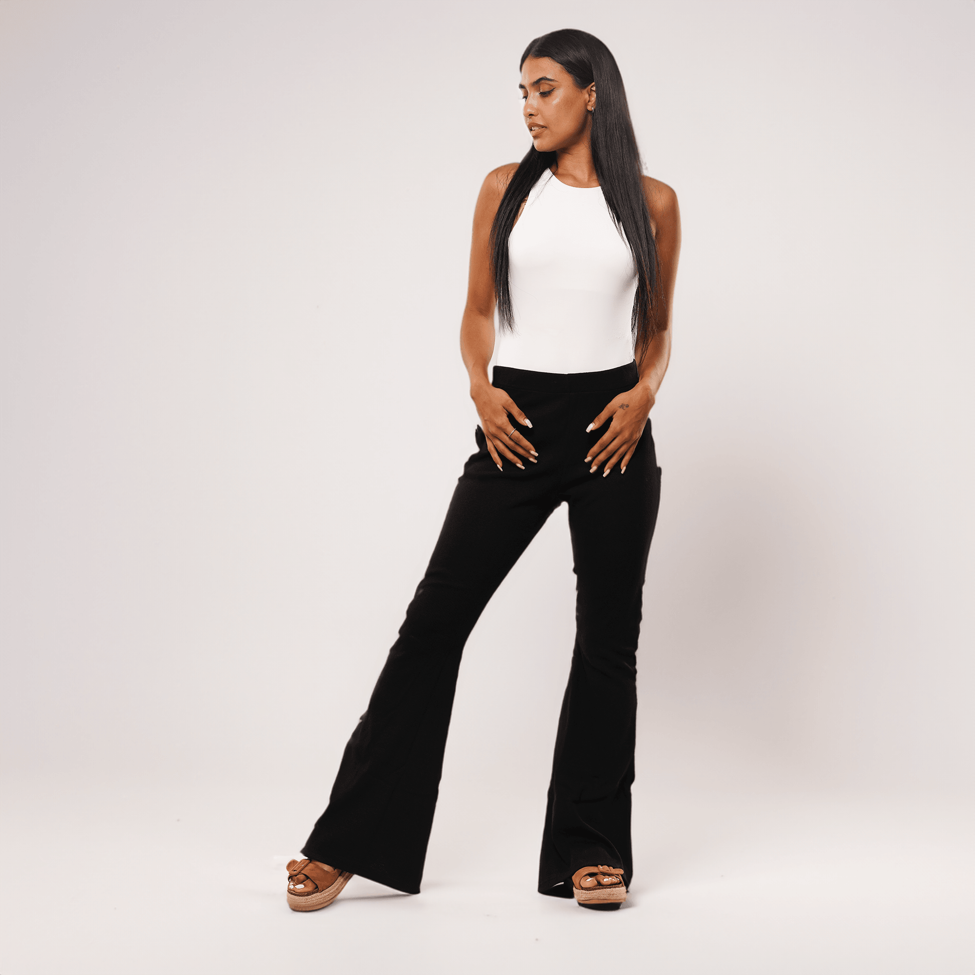 Cotton Ribbed Flare Pants - Maron