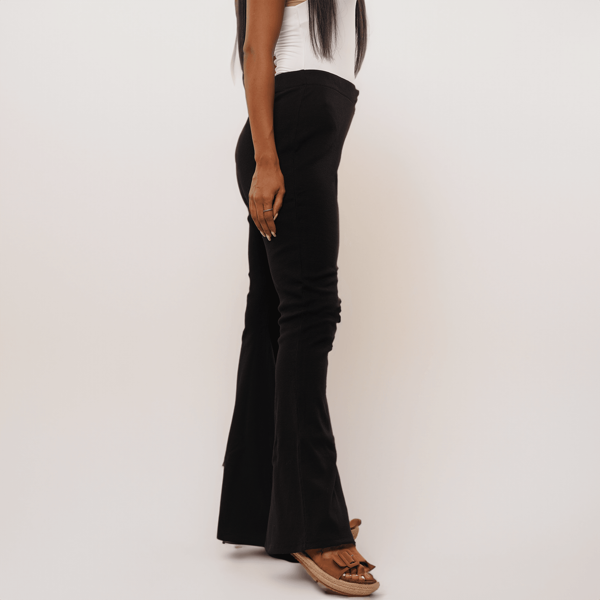 Cotton Ribbed Flare Pants - Maron