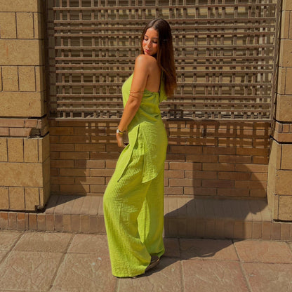 Vibrant Lime Halter Two pieces Set.