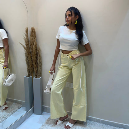 Wide leg yellow pants