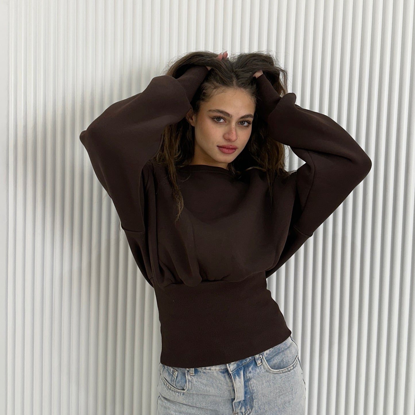 Brown Elastic Waist Sweatshirt