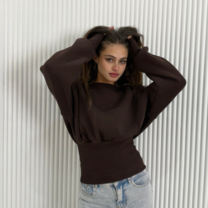 Brown Elastic Waist Sweatshirt