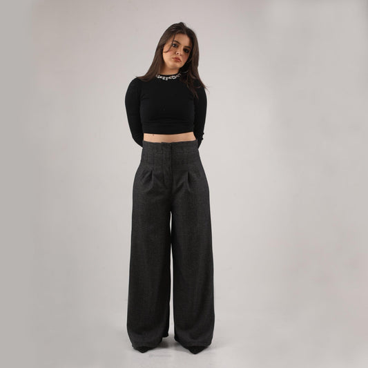 High Waist Wide Leg Pants (Grey) - Maron