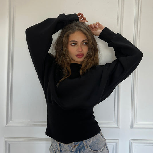 Black Elastic Waist Sweatshirt