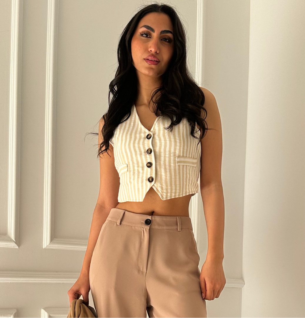 Striped Sleeveless Linen Vest with Wide Stripes