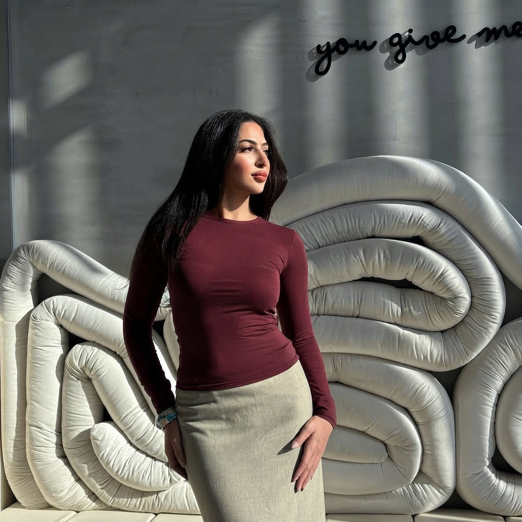 Burgundy Long Sleeves Basic top