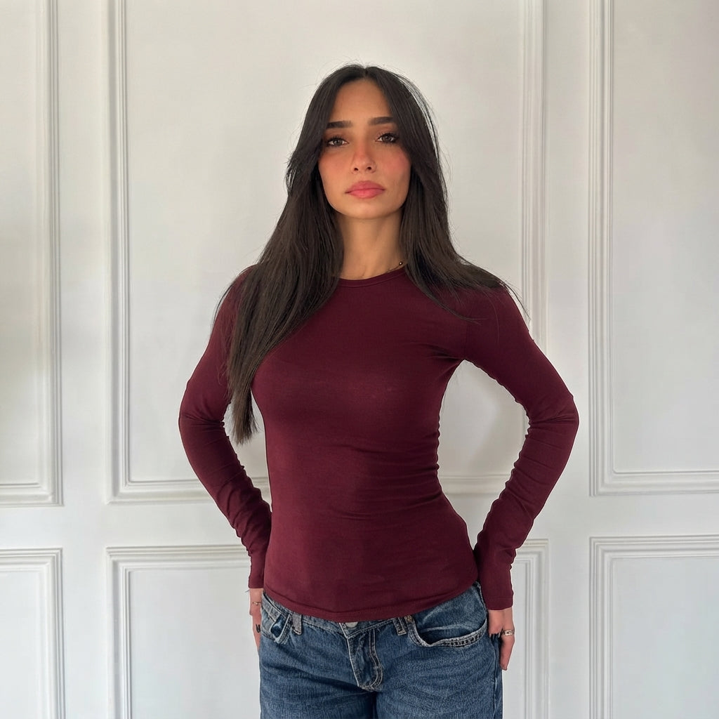 Burgundy Long Sleeves Basic top