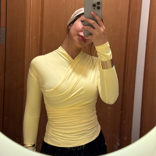 Butter yellow long sleeves wrap top(NEW)
