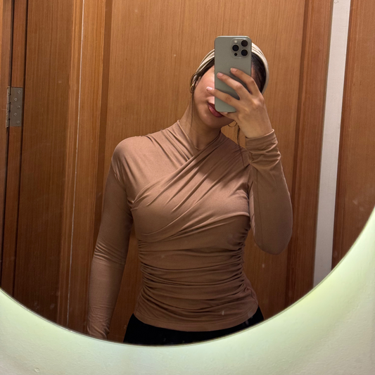 Brown  long sleeves wrap top(NEW)