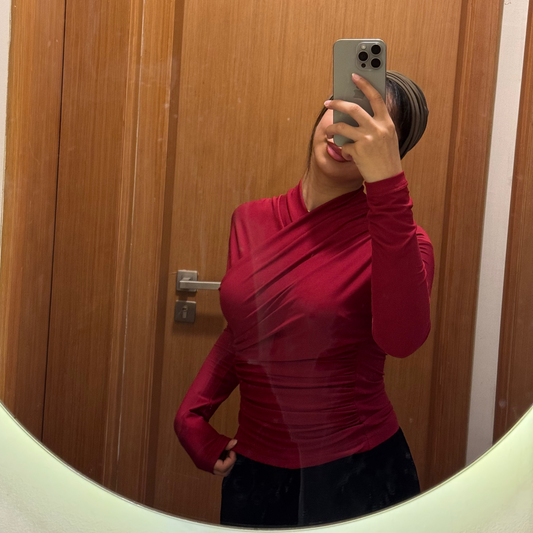 Burgundy long sleeves wrap top(NEW)