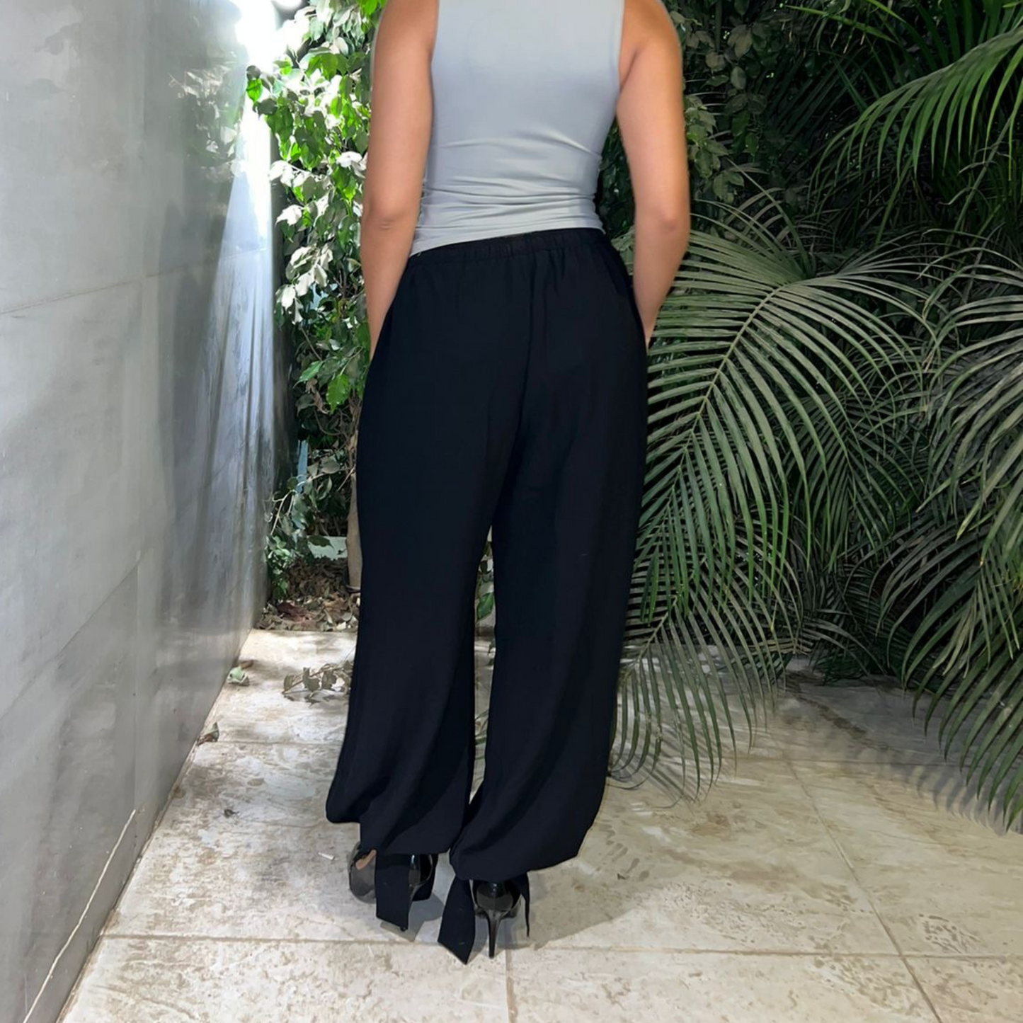 Ankle-tie palazzo pants