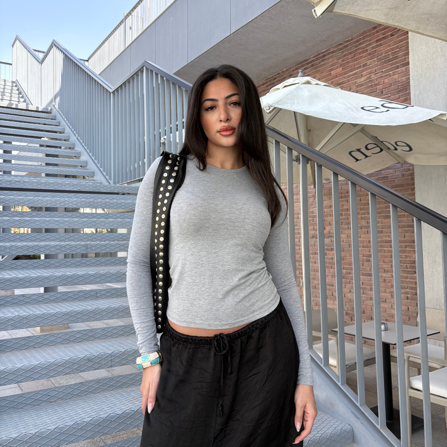 Gray Basic long sleeve Top
