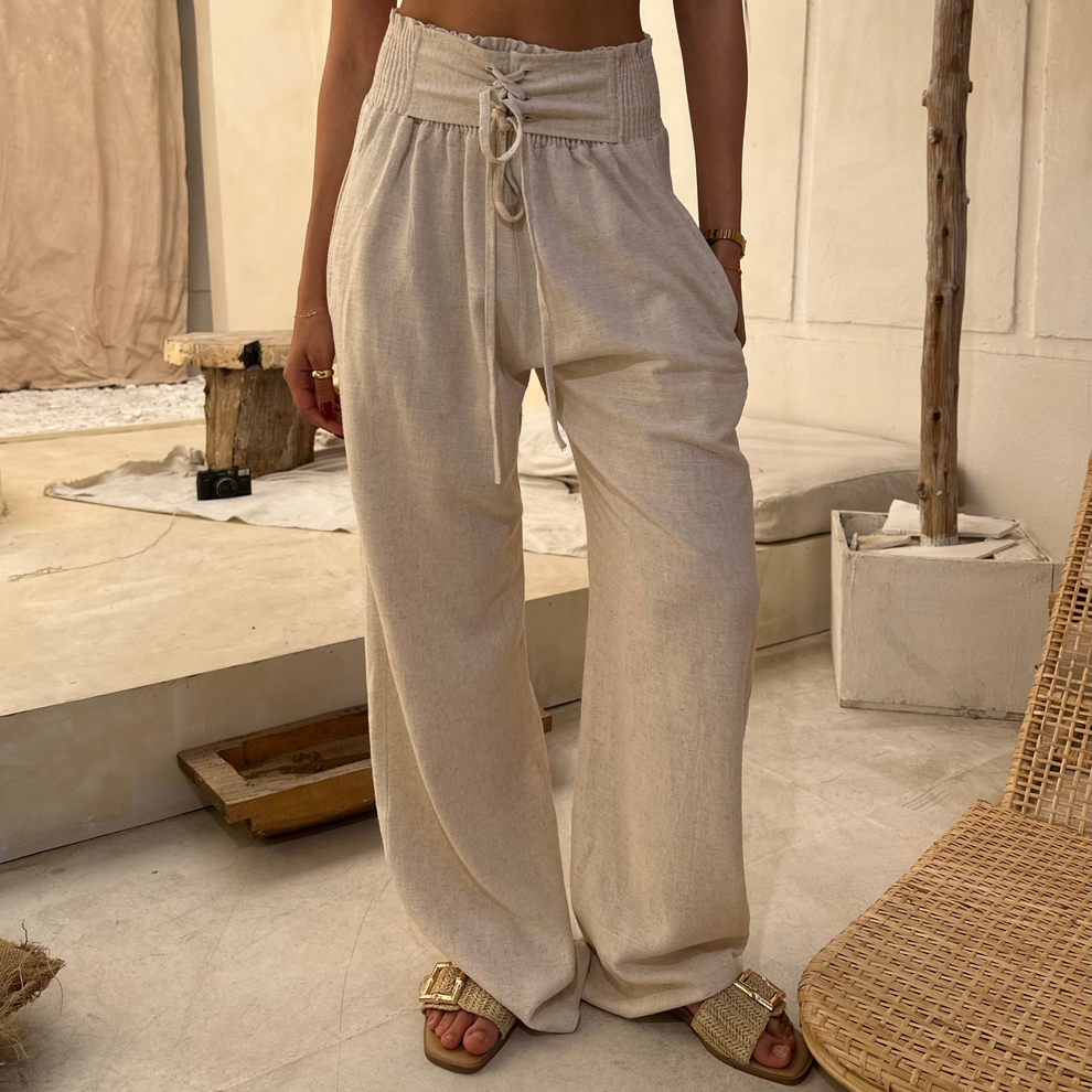 Cora Linen Pants - Beige