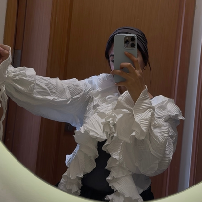 White ruffle chiffon blouse