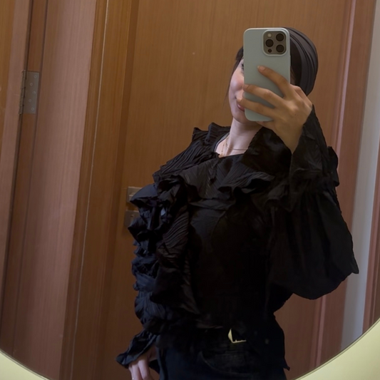 Black Ruffles chiffon blouse
