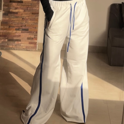 Summer sporty  white wide leg striped pants