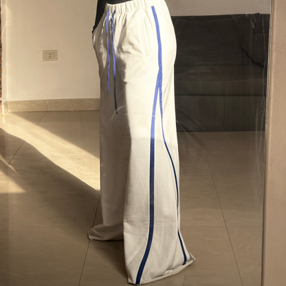 Summer sporty  white wide leg striped pants