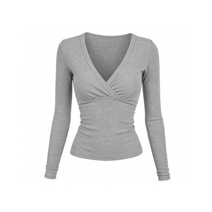 Gray Wrap Ribbed Top