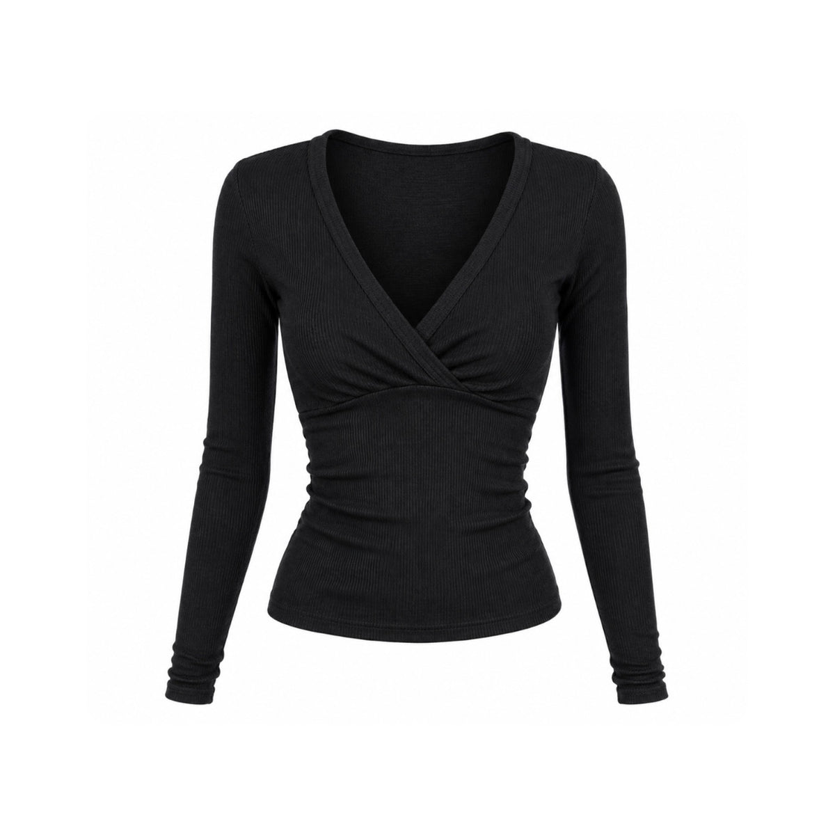 Black Wrap Ribbed Top