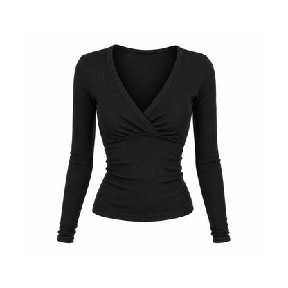 Black Wrap Ribbed Top