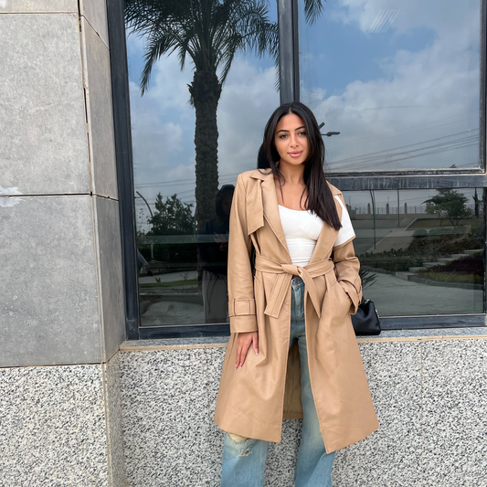 Leather Beige trench coat