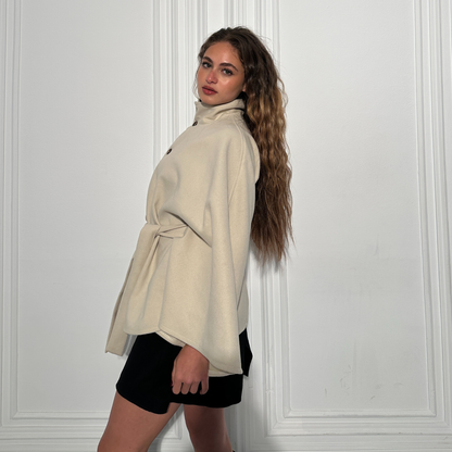 Beige Neck Funnel Belt Cape