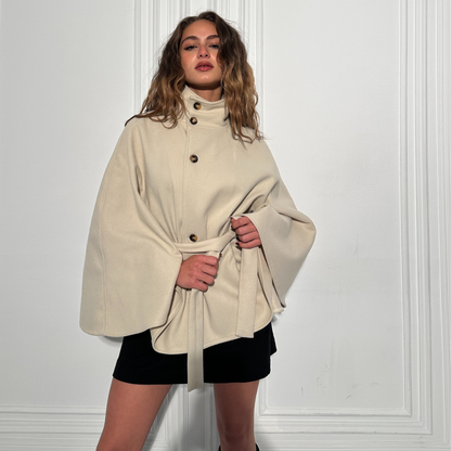Beige Neck Funnel Belt Cape