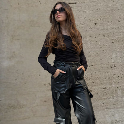 cargo faux leather pants