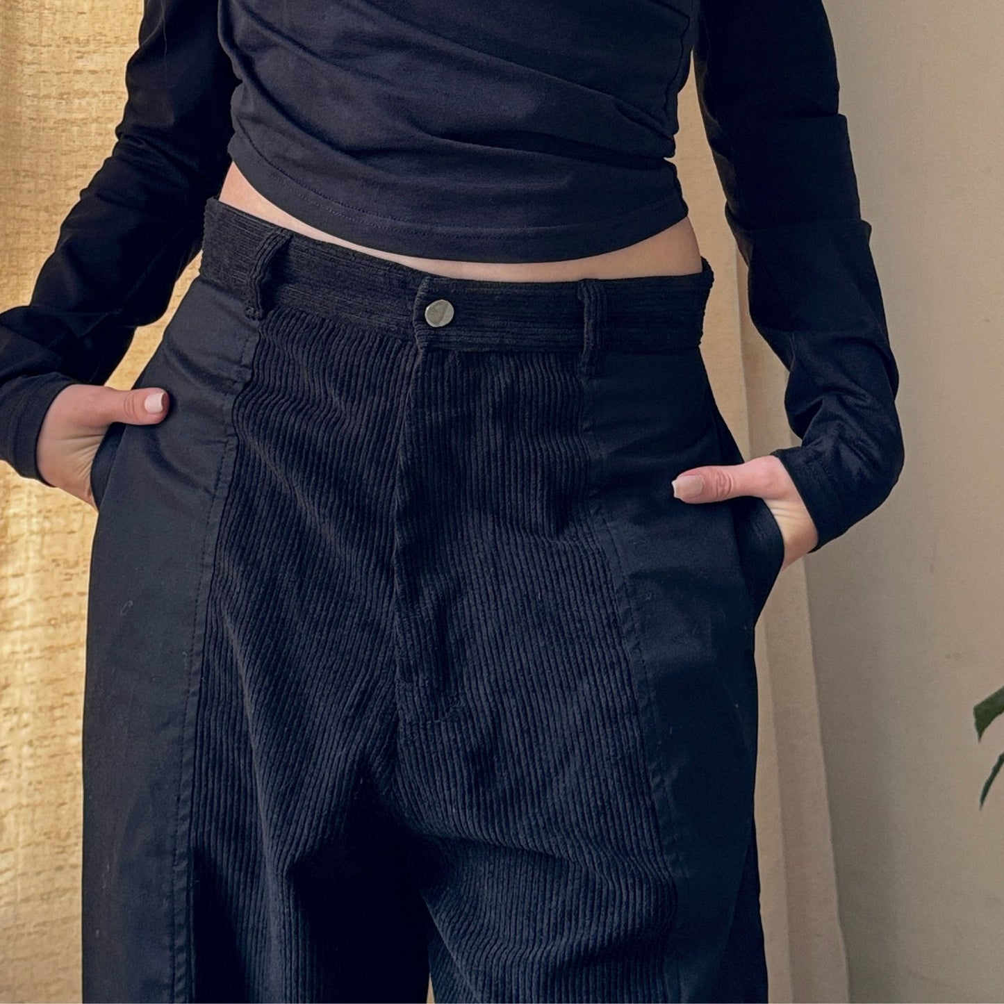 Corduroy Panel Wide Leg Pants