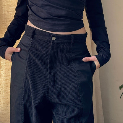 Corduroy Panel Wide Leg Pants